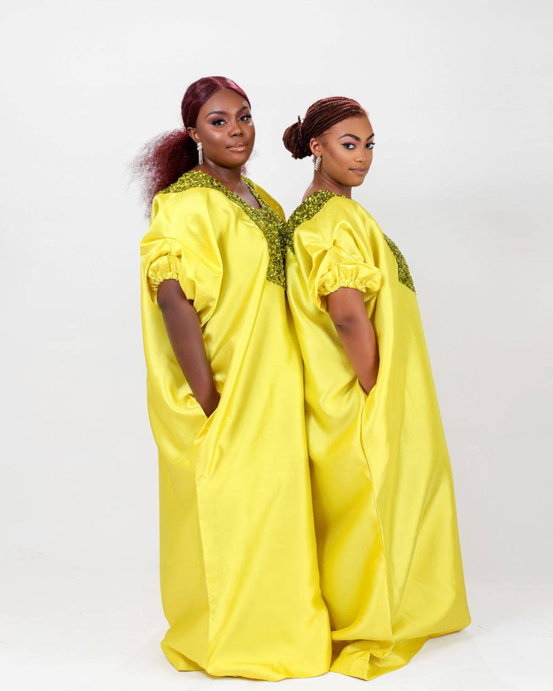 Buga Boubou (Neon)- African maxi dress with Silk fabric