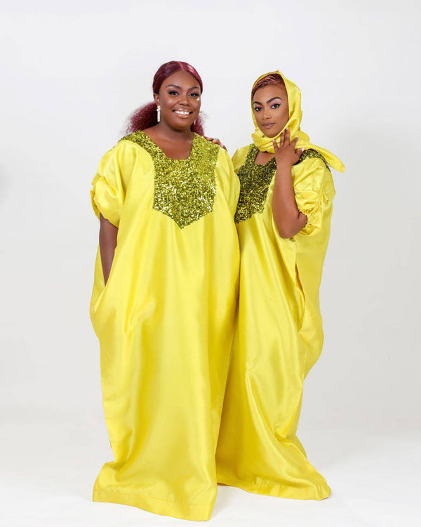Buga Boubou (Neon)- African maxi dress with Silk fabric