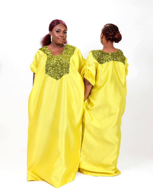 Buga Boubou (Neon)- African maxi dress with Silk fabric