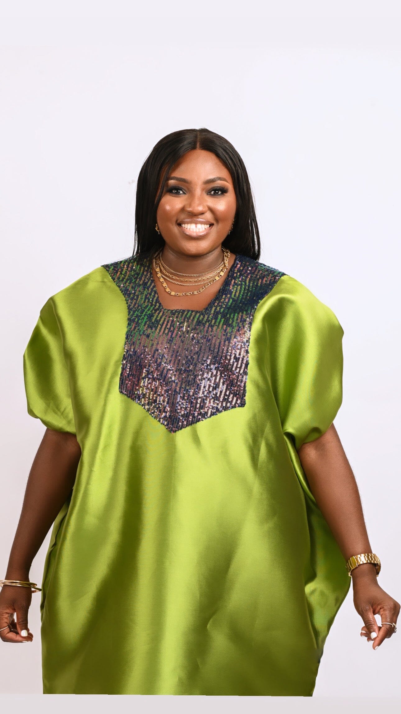 Buga Boubou short dress with multicolored sequin neck line Look 9