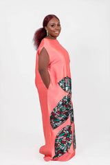Coral Goddess Boubou Dress - silk kaftan dress with sequin
