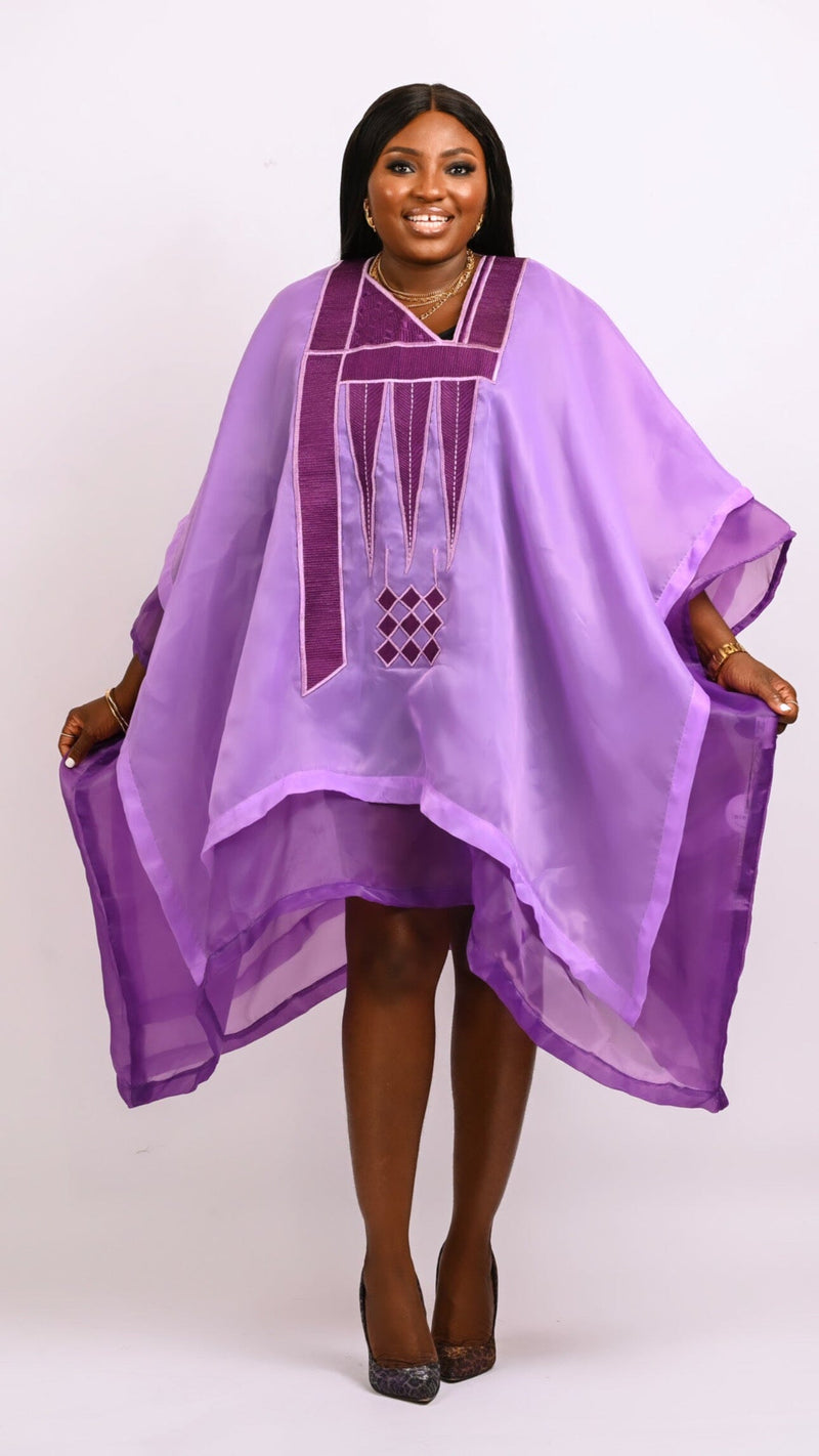 Lilac and purple short Boubou kaftan Look 1