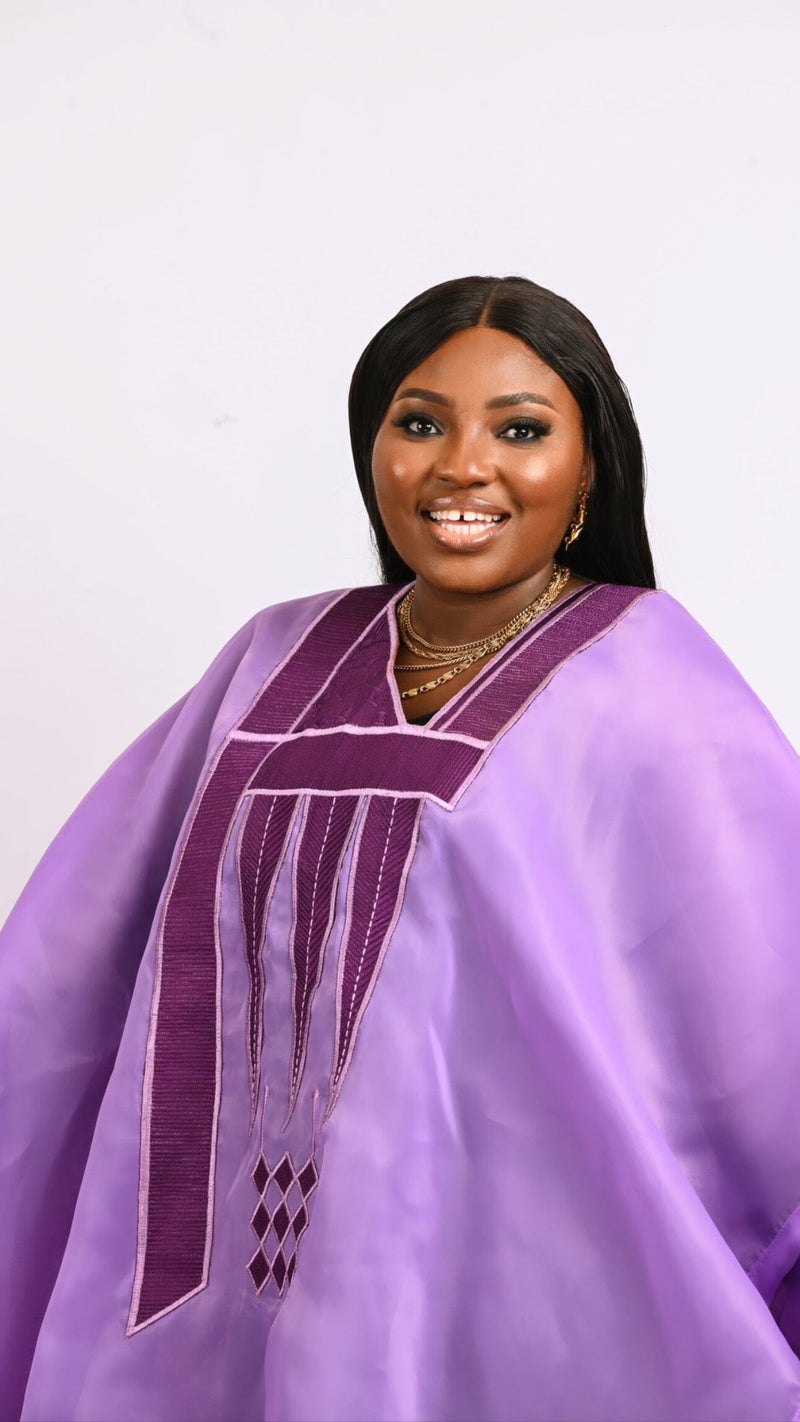 Lilac and purple short Boubou kaftan Look 1