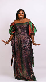 Off shoulder multicolored sequin long dress. Boubou Look 11