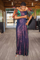 Off shoulder multicolored sequin long dress. Boubou Look 11