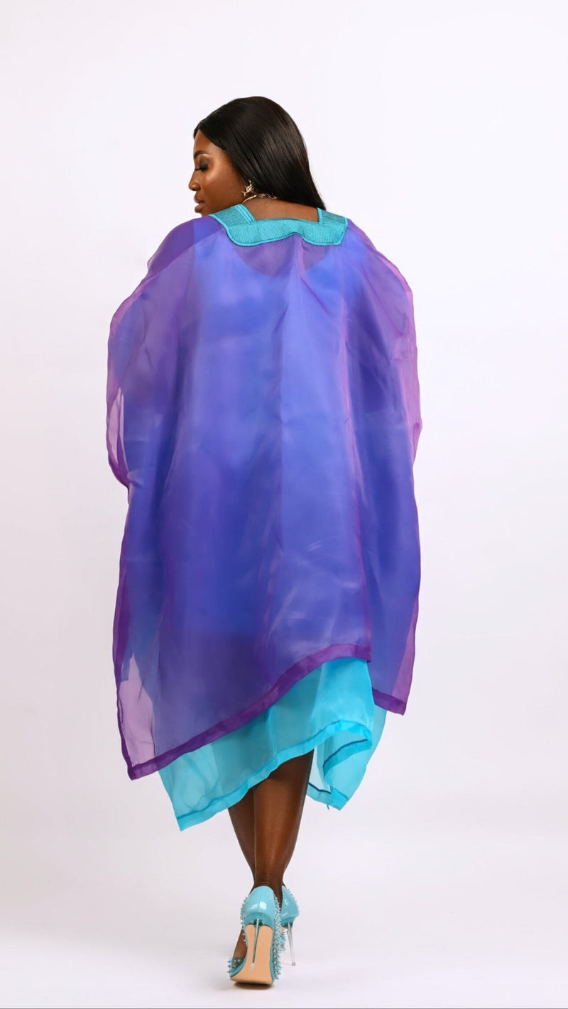 Purple and teal short Boubou kaftan Dress Look 2