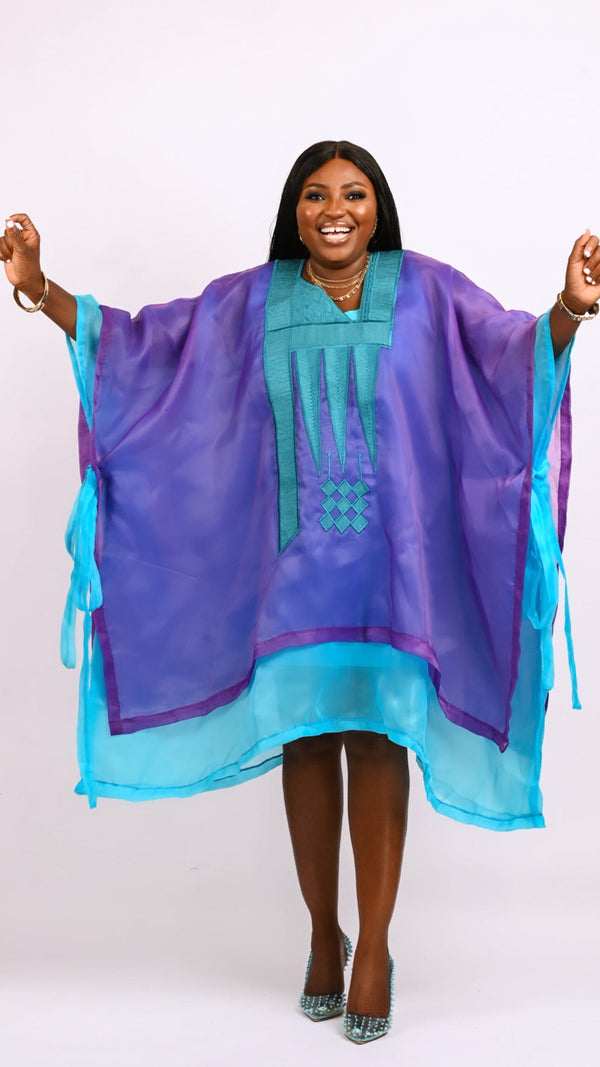 Purple and teal short Boubou kaftan Dress Look 2