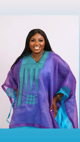 Purple and teal short Boubou kaftan Dress Look 2