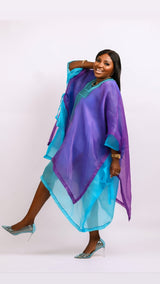 Purple and teal short Boubou kaftan Dress Look 2