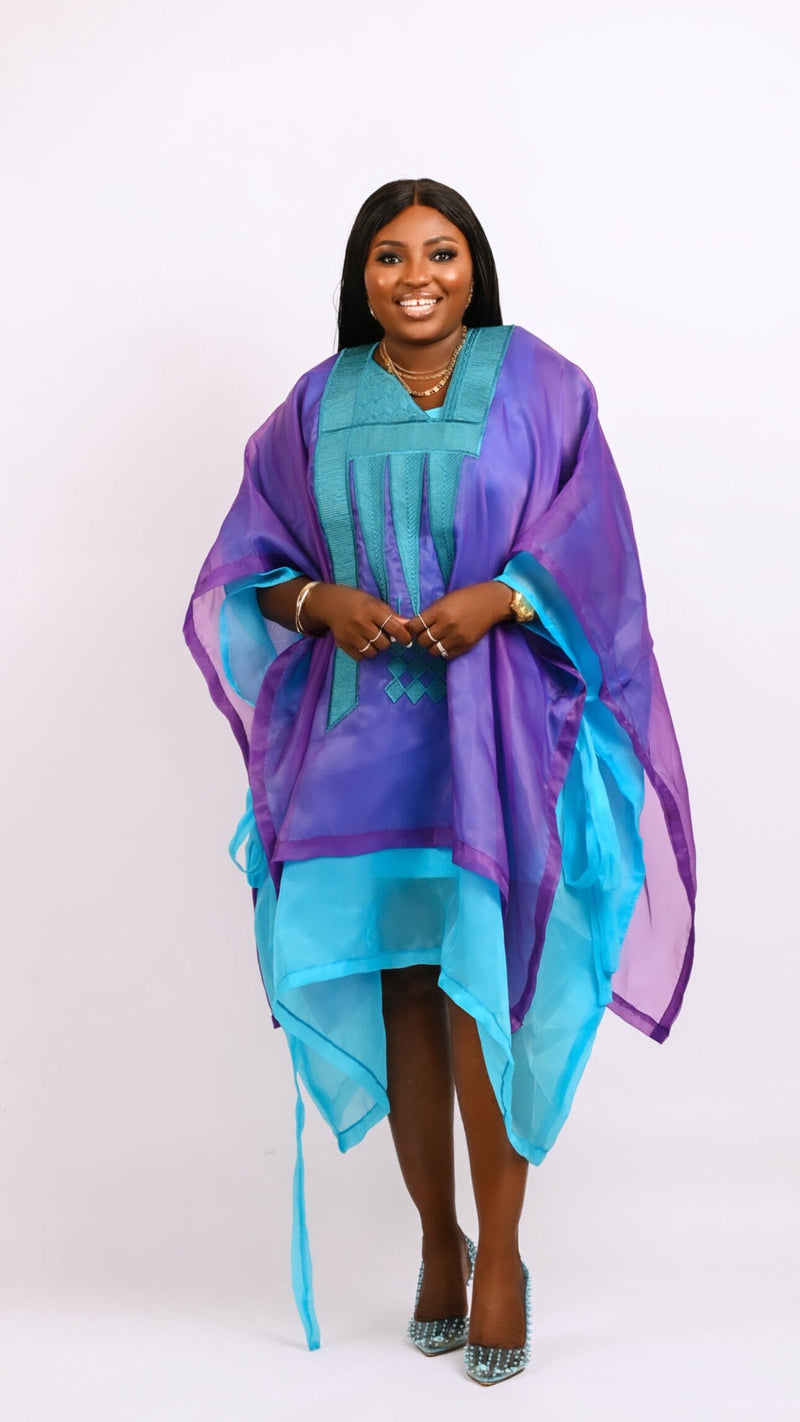 Purple and teal short Boubou kaftan Dress Look 2