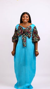 Teal Blue Boubou with multicolored sequin bow Look 6