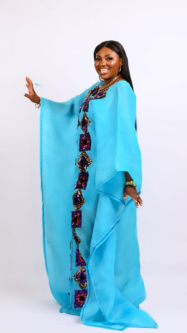 Teal Boubou Kaftan long dress. Look 5