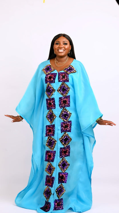 Teal Boubou Kaftan long dress. Look 5
