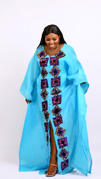 Teal Boubou Kaftan long dress. Look 5