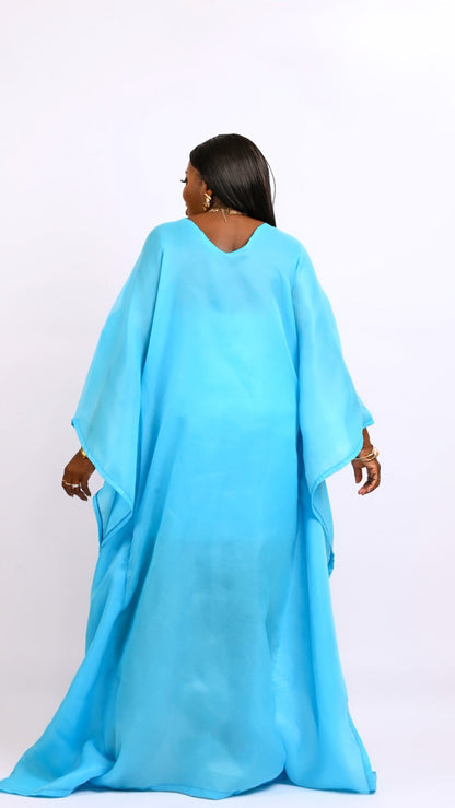 Teal Boubou Kaftan long dress. Look 5