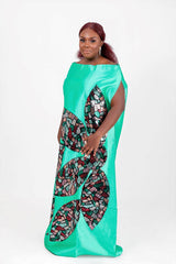 Teal Goddess Boubou Dress - African silk dress with sequin